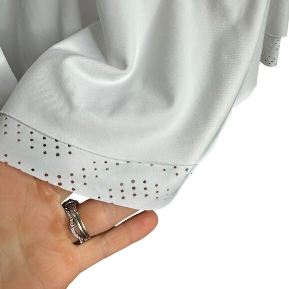 DENISE CRONWALL White Open Front Stretch Cardigan Women's Size Medium Cut Out - Picture 4 of 5